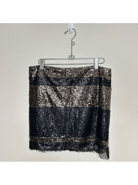Lucca Couture High Waist Sequin Mini Skirt Black & Gold Stripe Size Medium